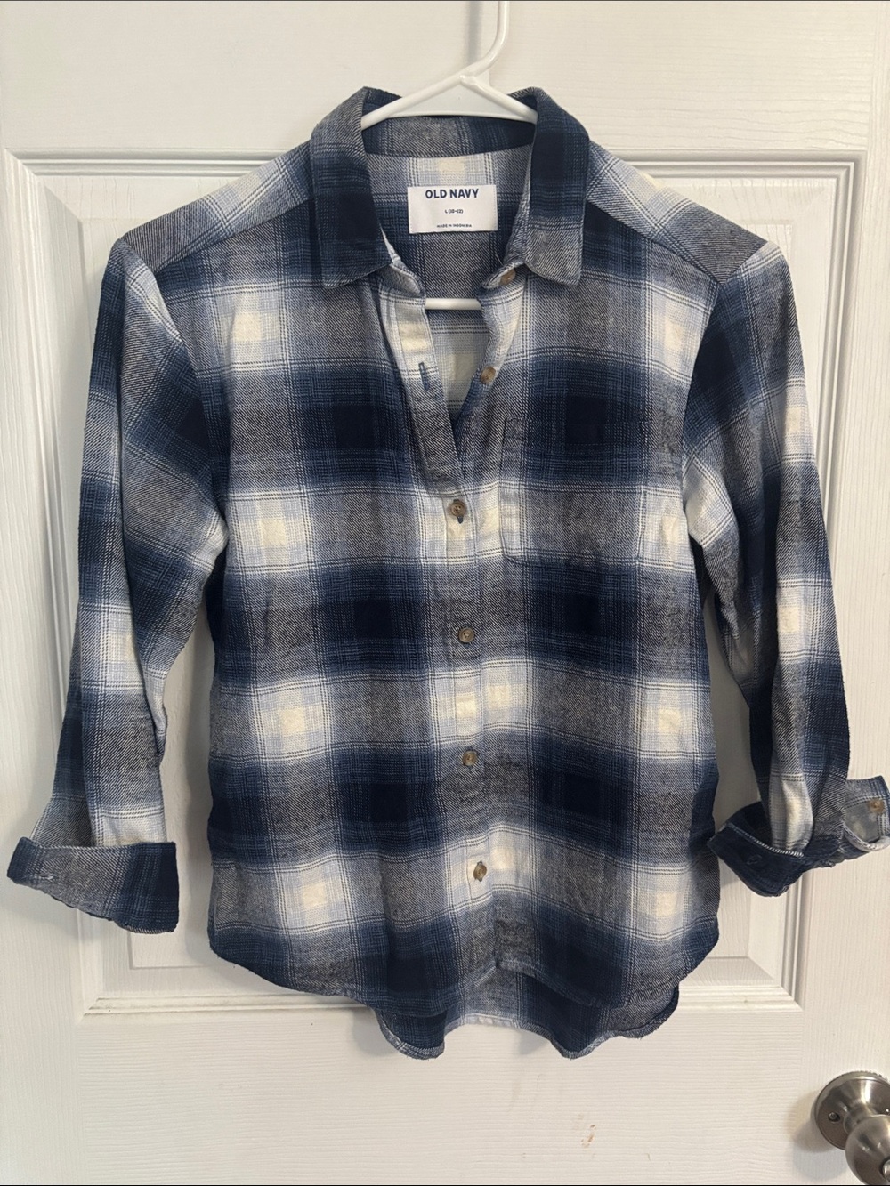 Old Navy Blue and White Plaid Button-Down Shirt for Kids
